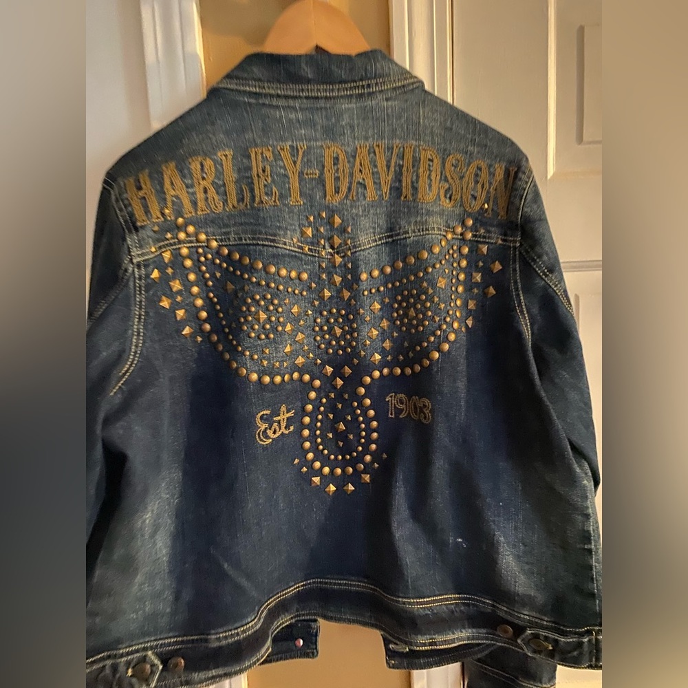 Harley Davidson Women’s Plus Size Denim Studded Jacket Size 1X